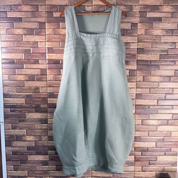 Women’s Montaigne Italian Linen Luca Forest Green Dress One Size Fits All - Picture 5 of 13